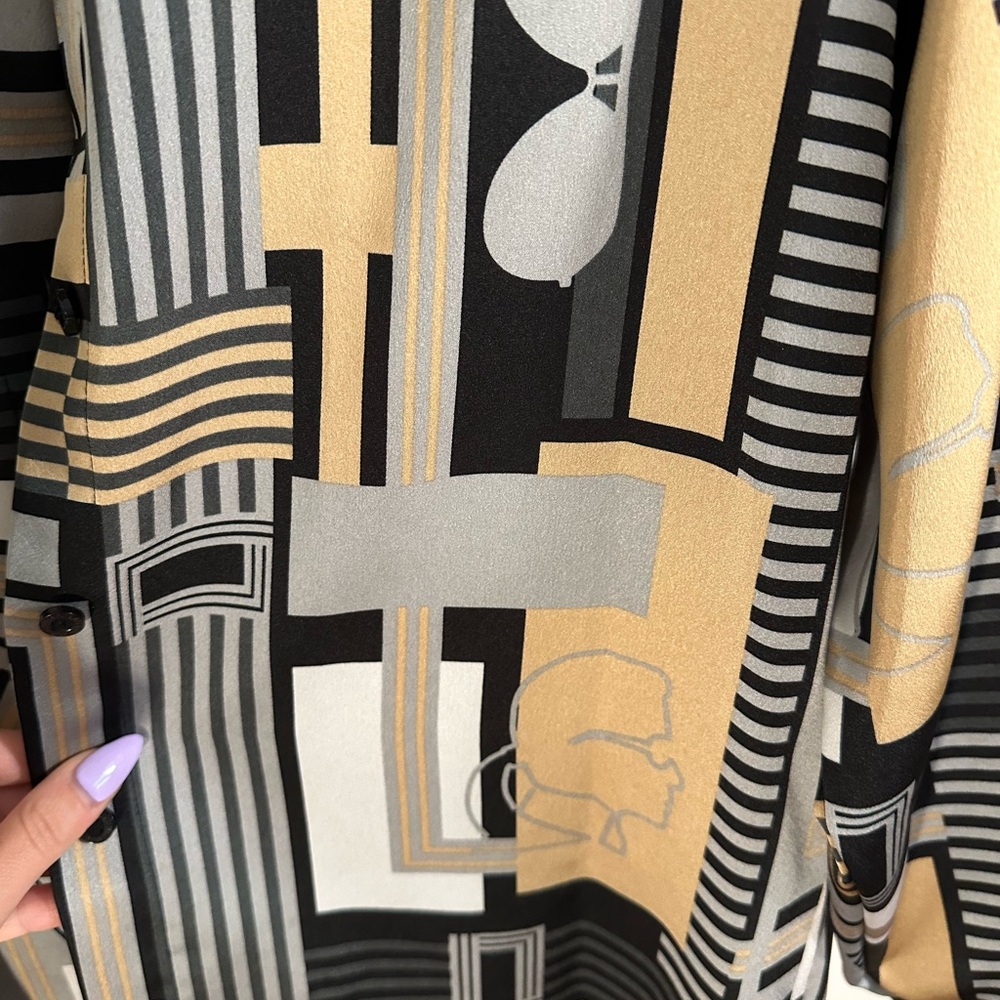 Karl Lagerfeld Black and Gold Geometric Button Down Shirt - Picture 4 of 6